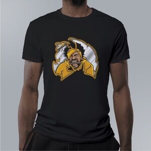 Stylish black graphic t-shirt featuring a bold design.